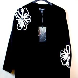 80 Park Women's Black and White Open Front Floral Cardigan Duster XL